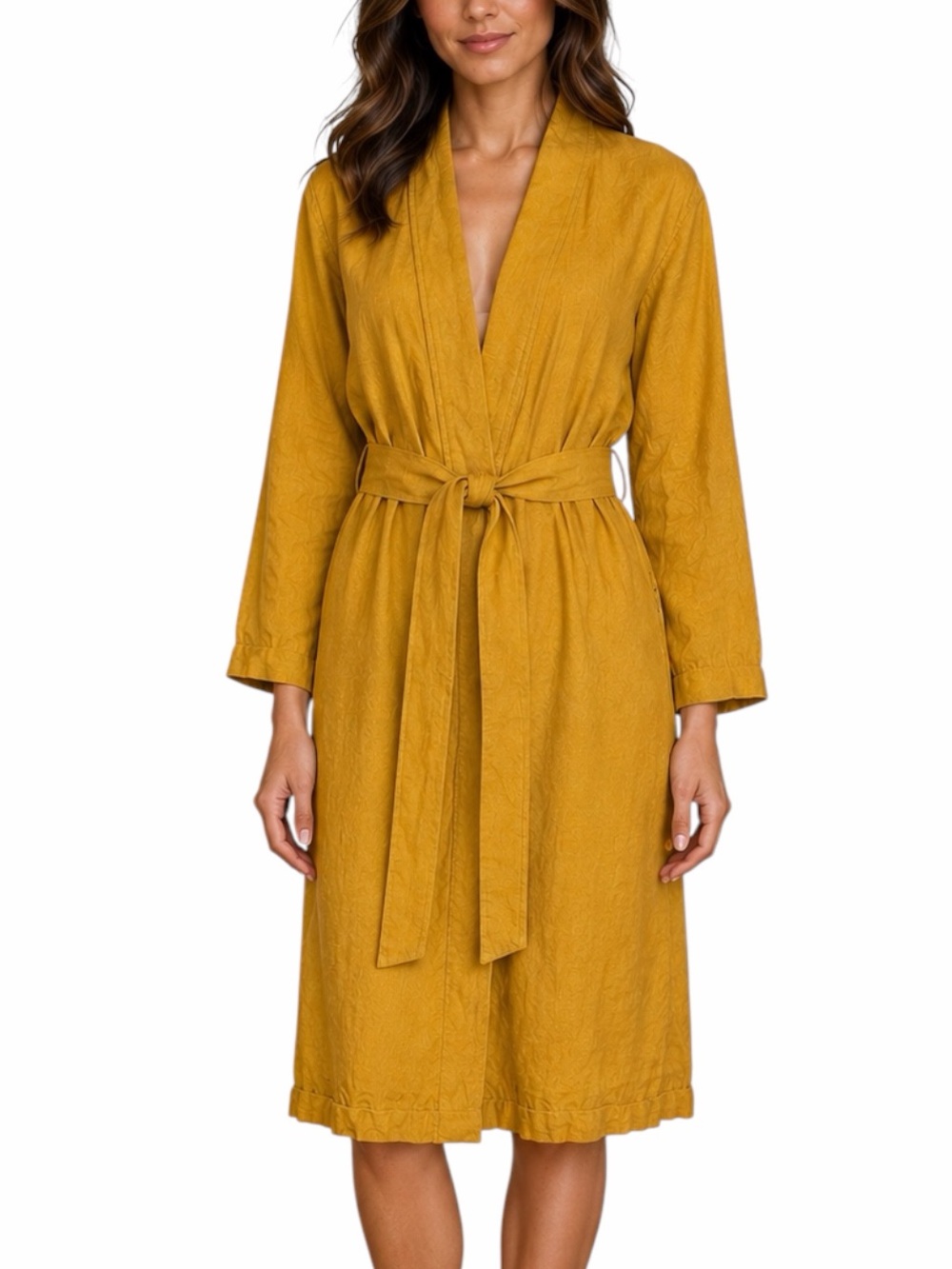 Parachute Linen Bathrobe Women’s S Belted Shawl Collar Spa Robe Mustard Yellow
